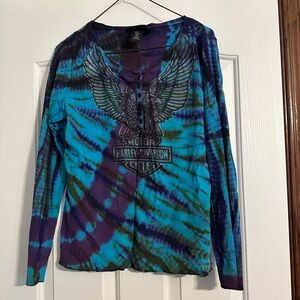 Harley Davidson tie die Henley top